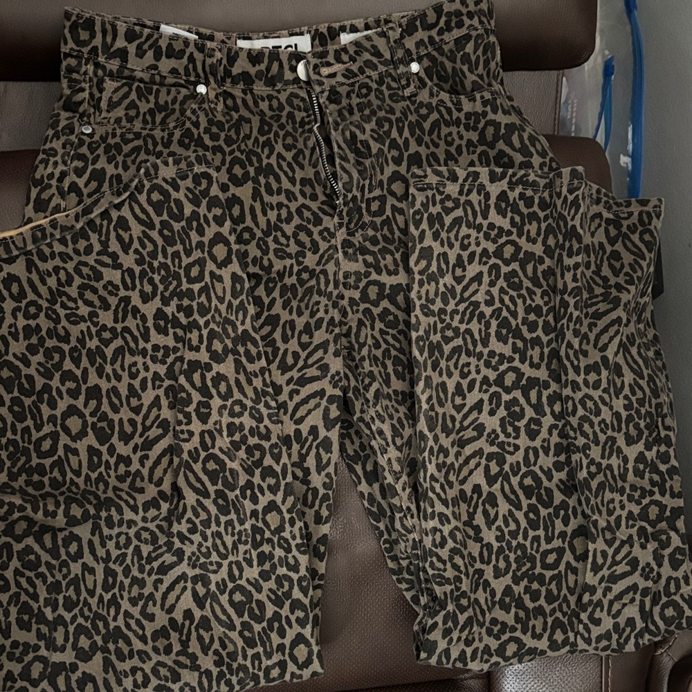 TCL Leopard Print Straight Leg Jeans - Brown and Black